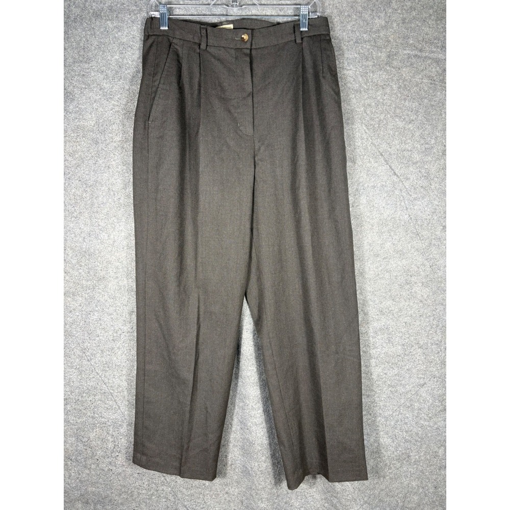 LL Bean Womens‎ Brown Wool Blend Pleated Dress Pants Straight Leg Size 12 Reg